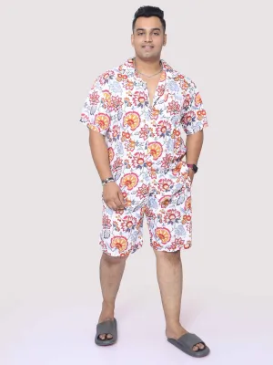 Men Plus Size Botanical Printed Half Sleeve Co-Ords