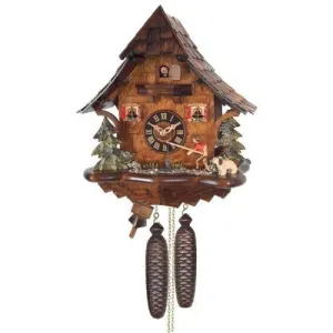 8-Day Cuckoo Clock Cottage - Fisherman Raises Fishing Pole