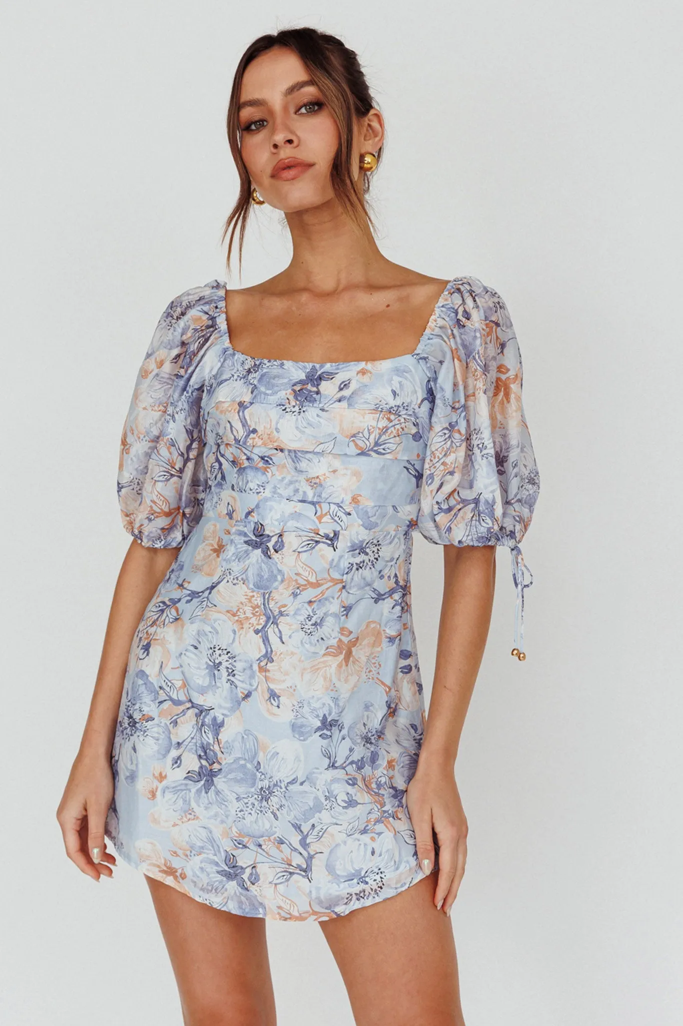 Addicted To Love Pleated Bust Dress Floral Blue/Mocha