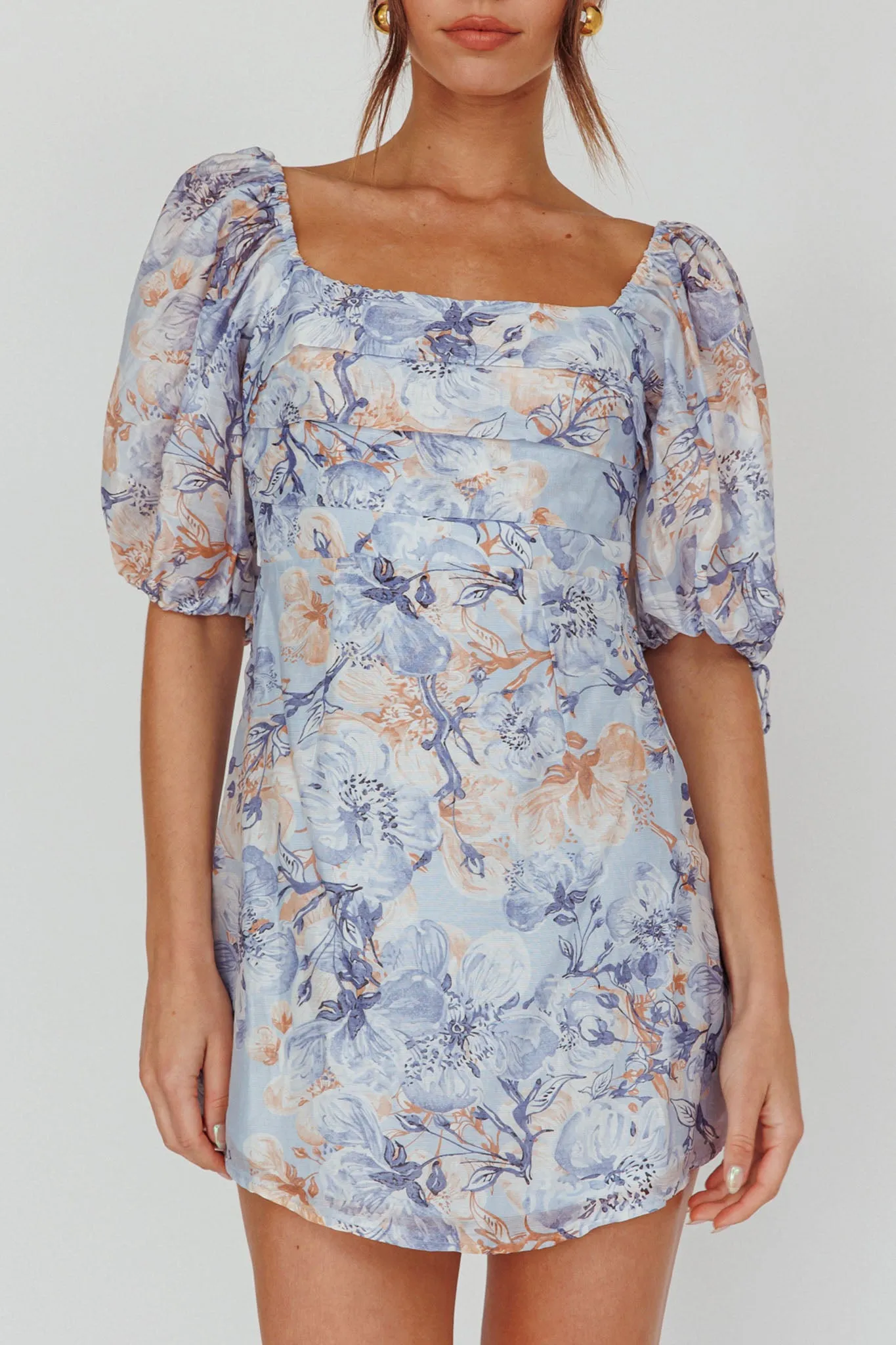 Addicted To Love Pleated Bust Dress Floral Blue/Mocha