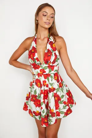 Ariana Halterneck Mini Dress Floral White/Red