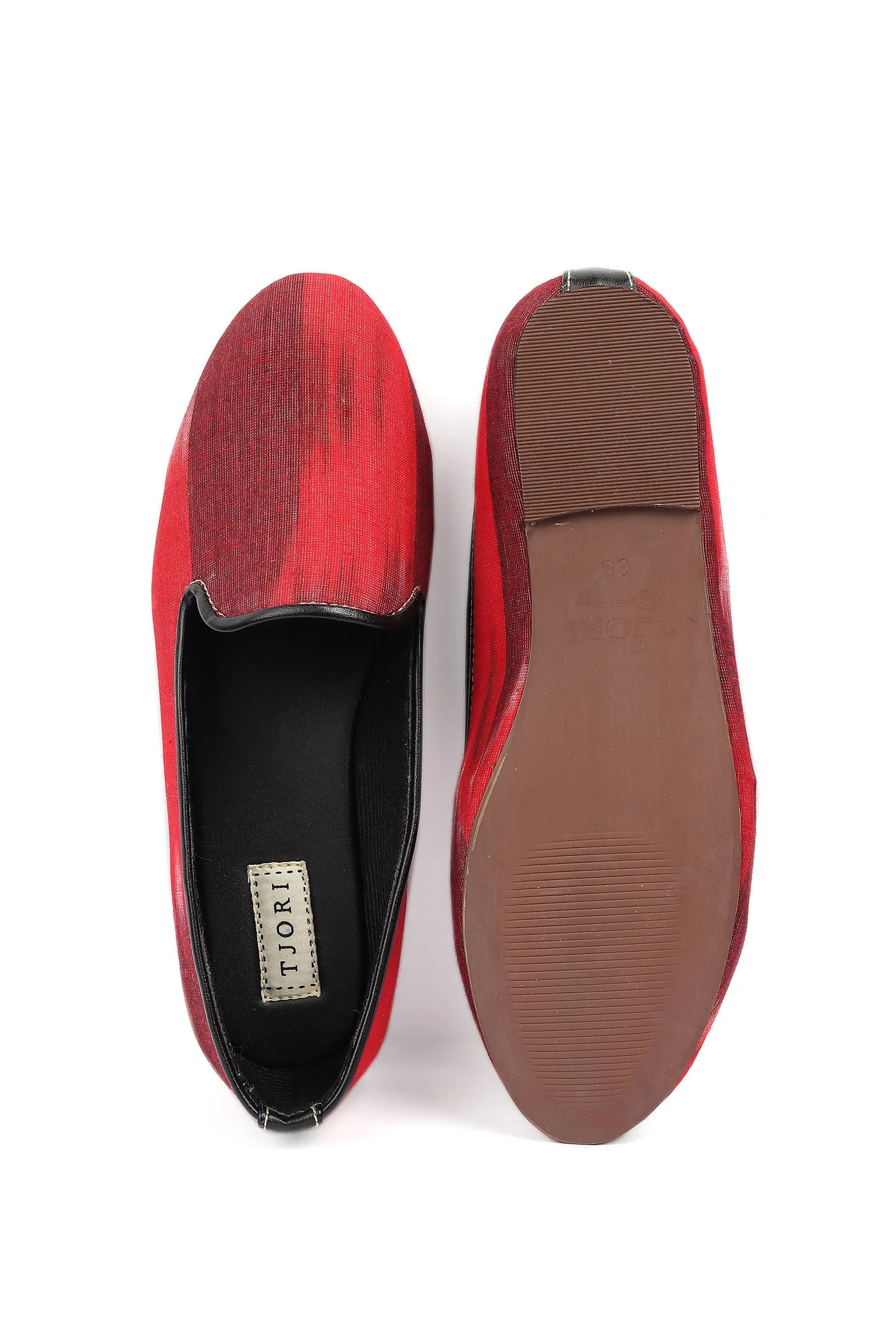 Black & Red Ikat Print Flat Cruelty Free Leather Ballerinas