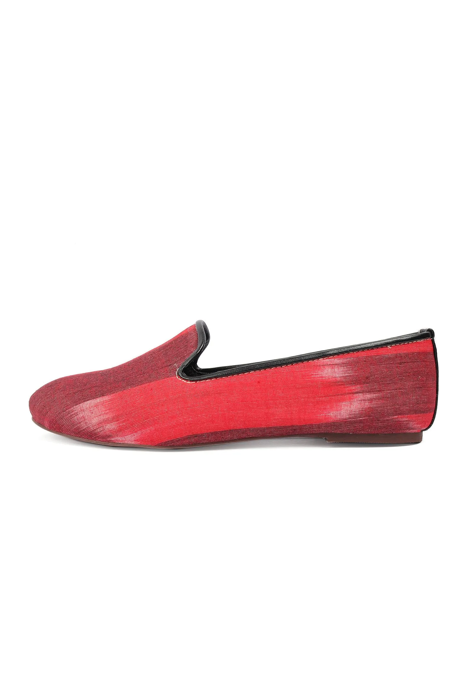 Black & Red Ikat Print Flat Cruelty Free Leather Ballerinas