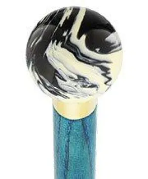 Black & White Cream Swirl Round Knob Cane w/ Custom Color Ash Shaft & Collar