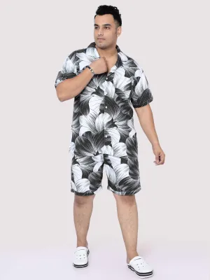 Black Big Flower Digital Printed Half Co-Ords Men's Plus Size