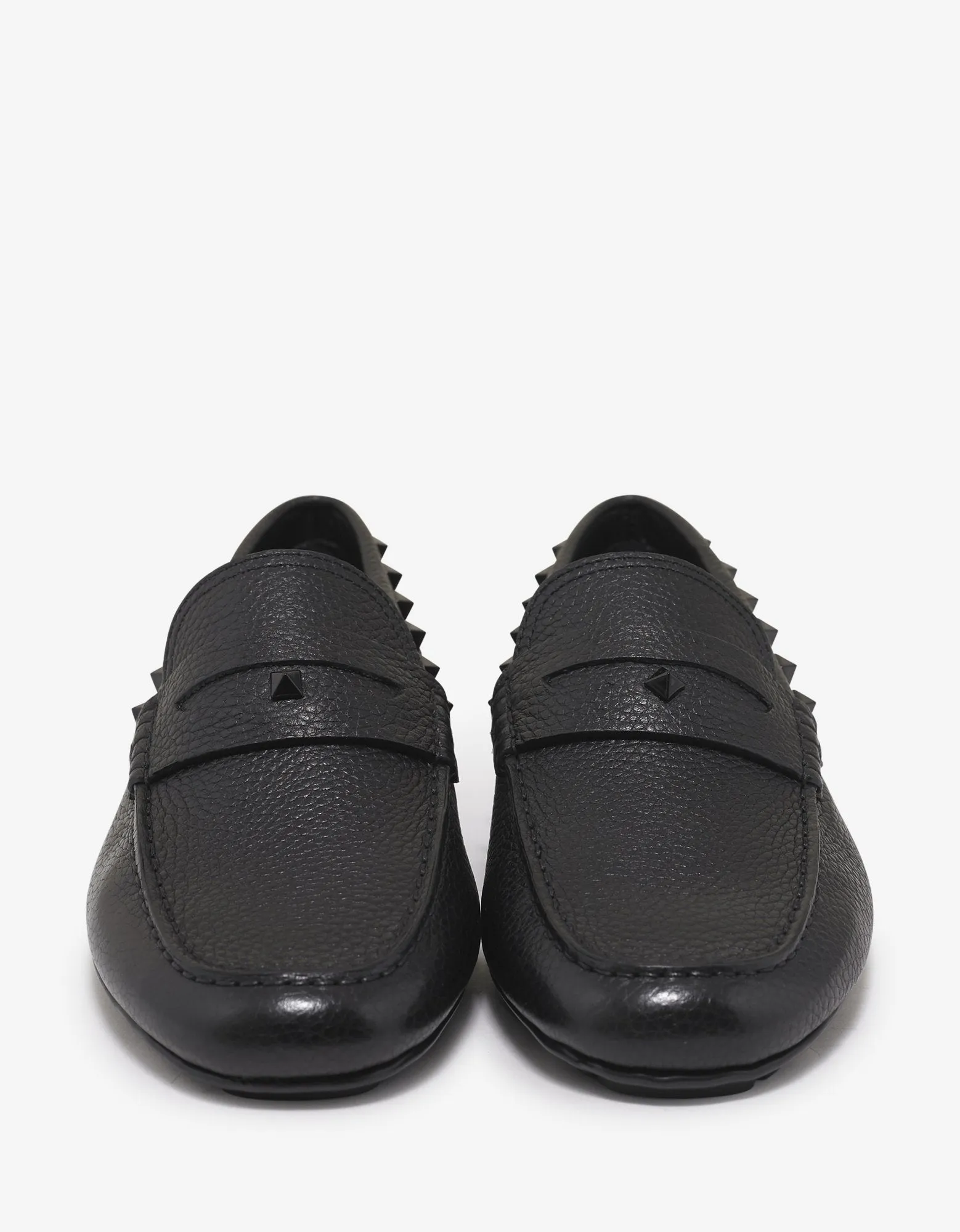 Black Grain Leather Rockstud Driving Shoes