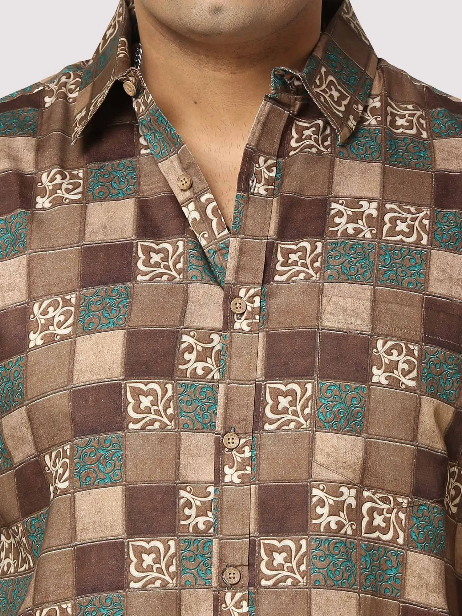 Bronze Blocks Digital Printed Full Sleeve Men's Plus Size