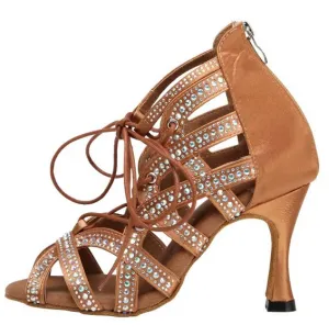 Dance Shoes Rhinestone Tan Salsa Bachata Mambo Dancing Shoes