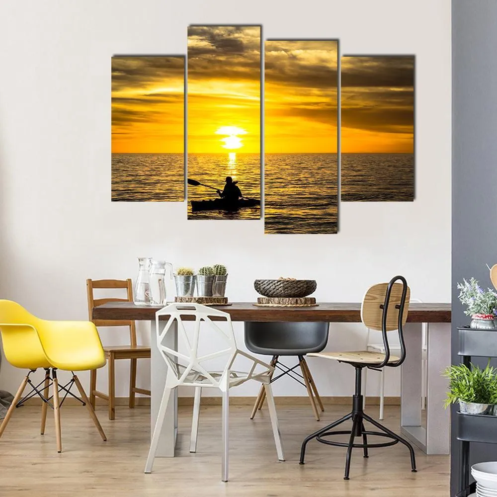 Fisherman In Kayak Canvas Wall Art