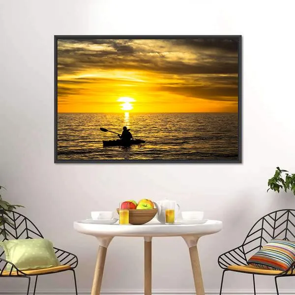 Fisherman In Kayak Canvas Wall Art