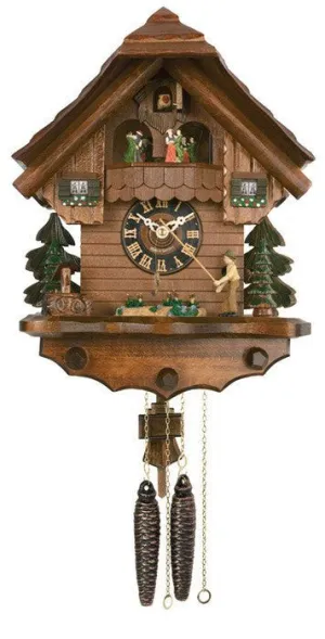 Fisherman Raising Fishing Pole One Day Musical German Cuckoo Clock