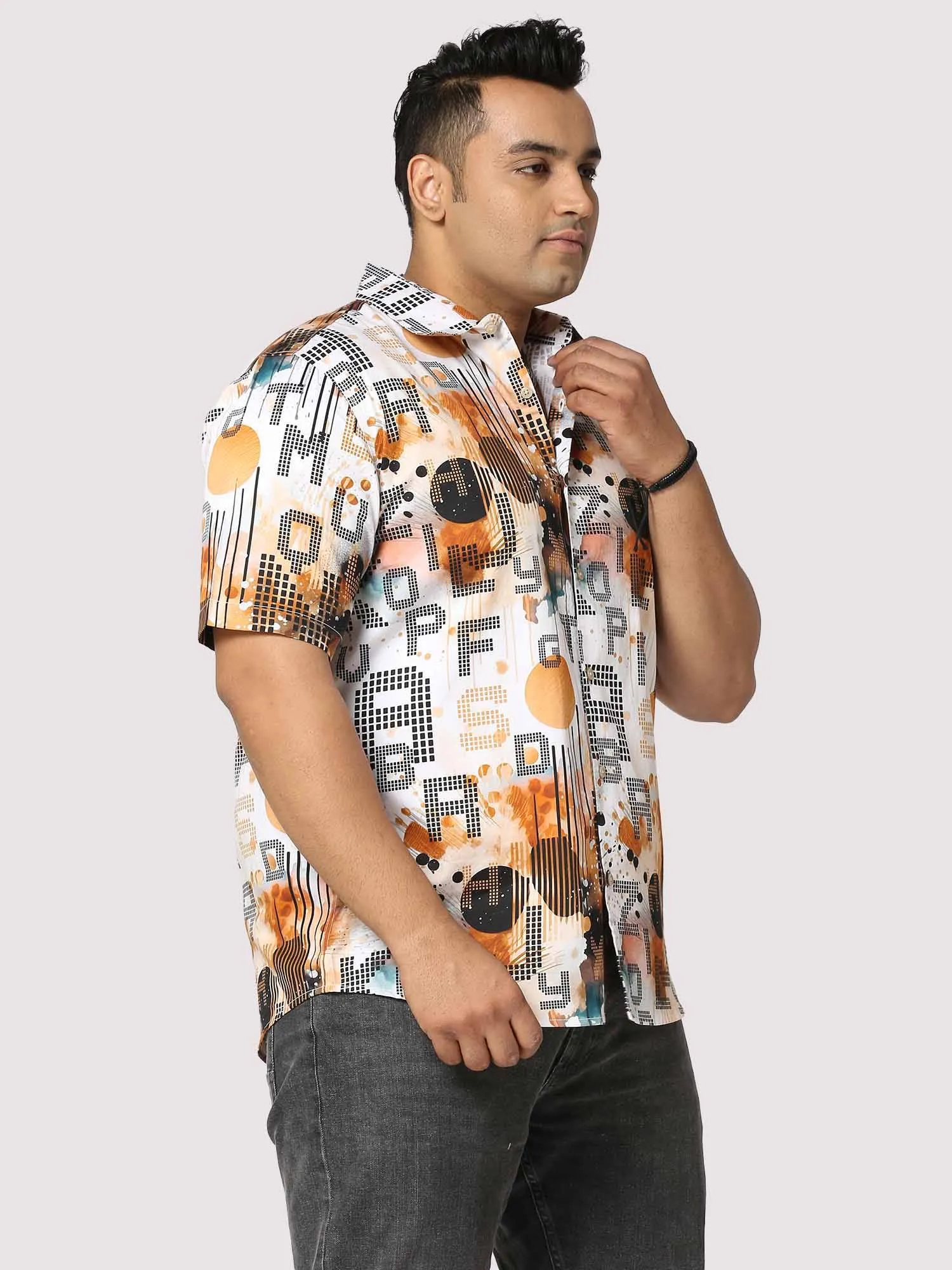 Gold Letters Digital Printed Half Shirt Men's Plus Size