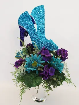 High Heel Turquoise & Purple Shoe Silk Floral Centerpiece