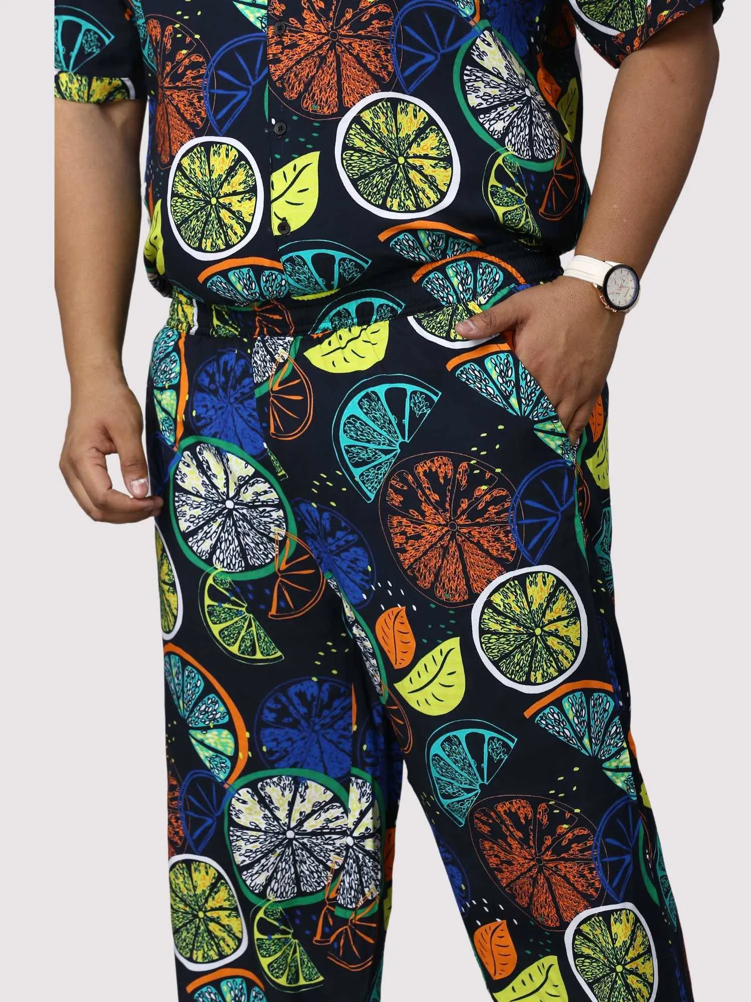 Lemon Burst Digital Printed Full Co-Ords Men's Plus Size