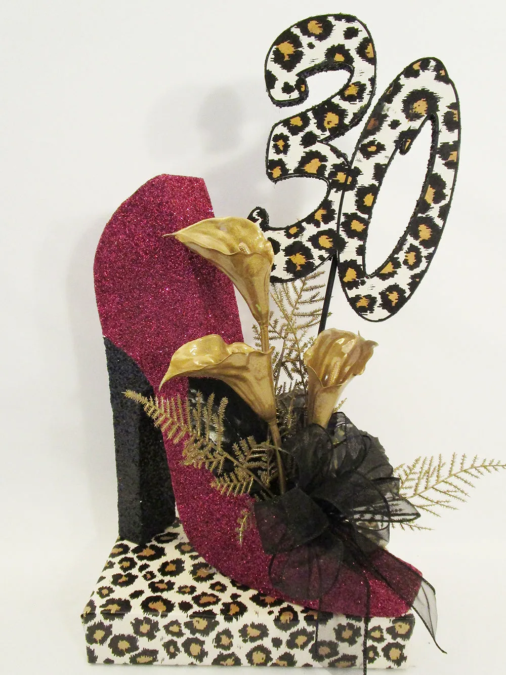 Maroon High Heel Shoe with Calla Lilies Centerpiece