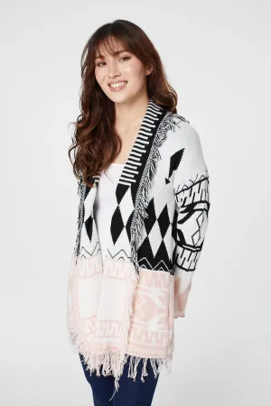 Nordic Print Fringed Cardigan