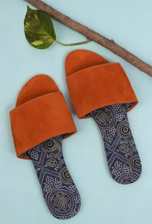 Orange Suede Ajrakh Slider Mules