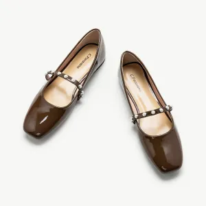 Patent Pearl-Strap Mary Jane (Clara) Chocolate