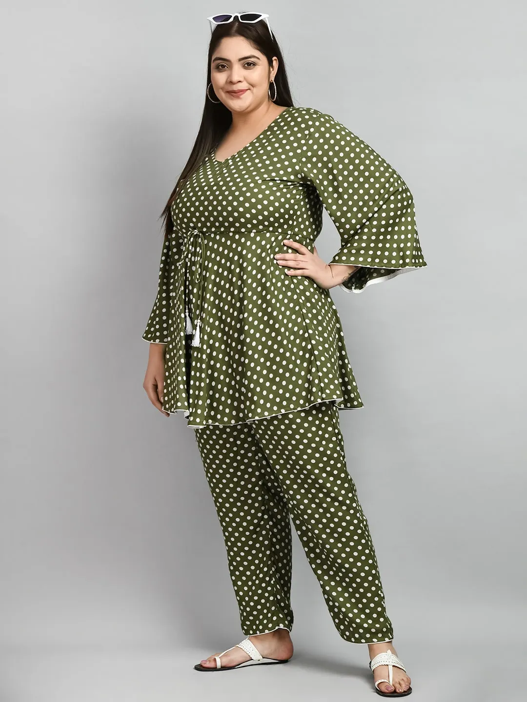 Plus Size Polka Dot Green Co-ord Set