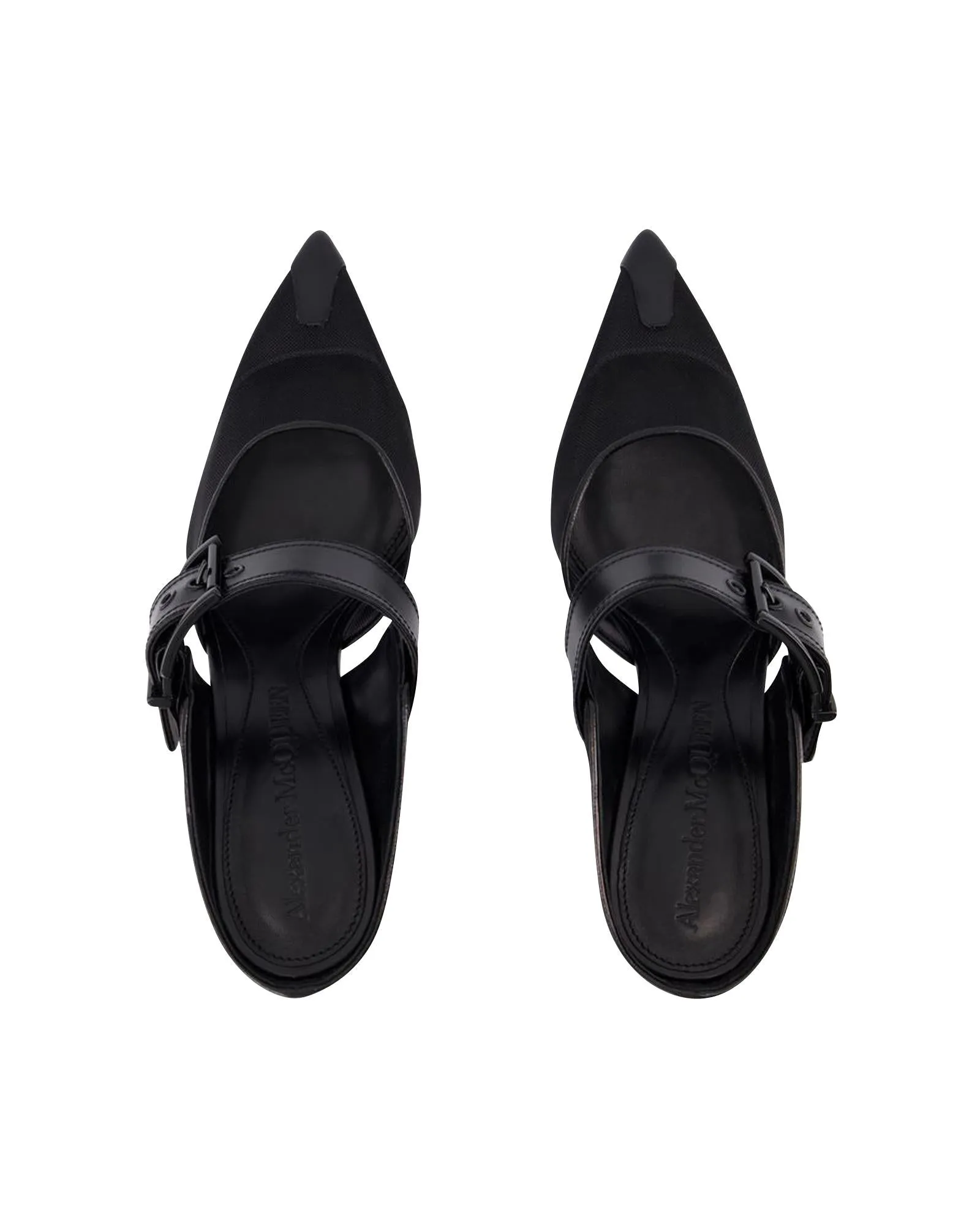 Punk Buckle Slip-On Mules - Black Leather