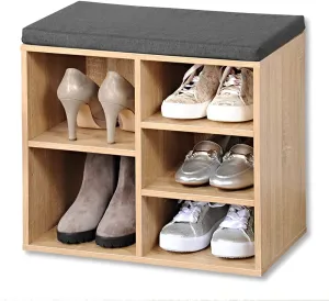 Shoe Cabinet With Seat Cushion Light Oak/Grey