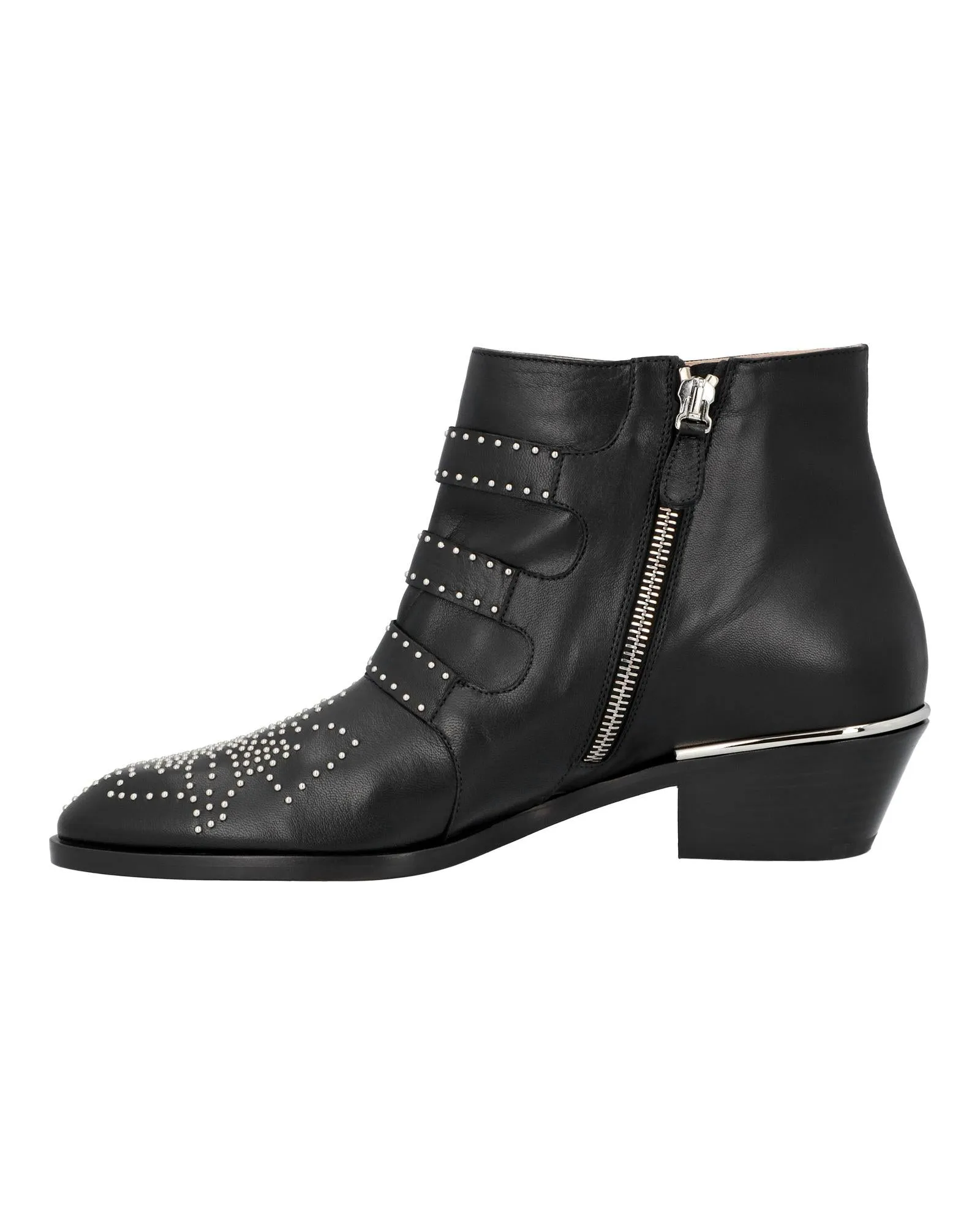 Studded Black Leather Heeled Boots