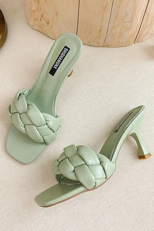 Weave Square Toe High Heel Sandals