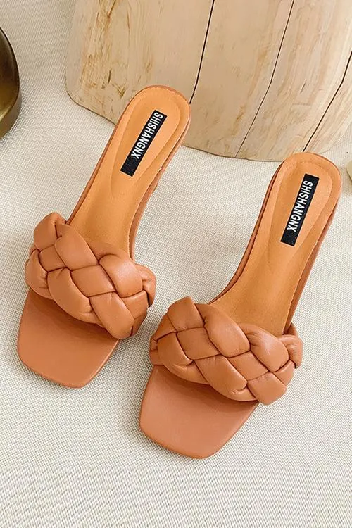 Weave Square Toe High Heel Sandals