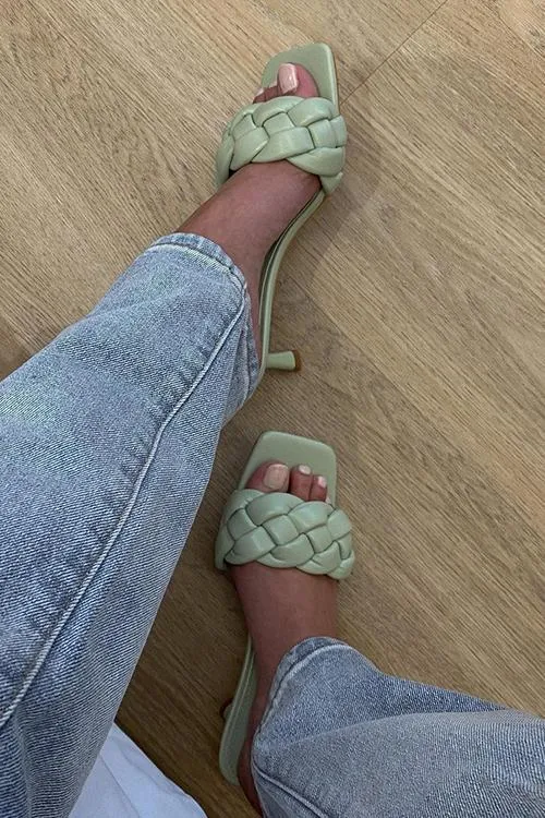 Weave Square Toe High Heel Sandals